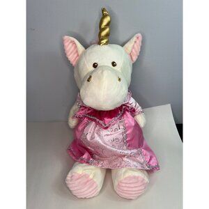 Kellytoy 2019 Plush White Unicorn In Pink Dress Gold Horn Cuddle Toy with Rattle